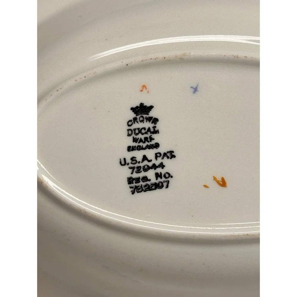 Crown Ducal transfer wear‎ rectangle serving Bowl Blue Urn Fruit And Floral